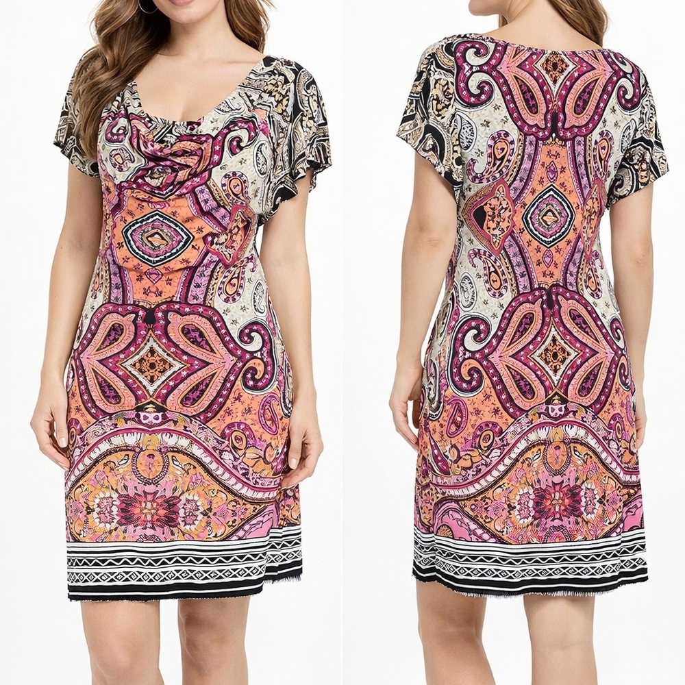 One World Paisley Print Cowl Neck Dress – Size M